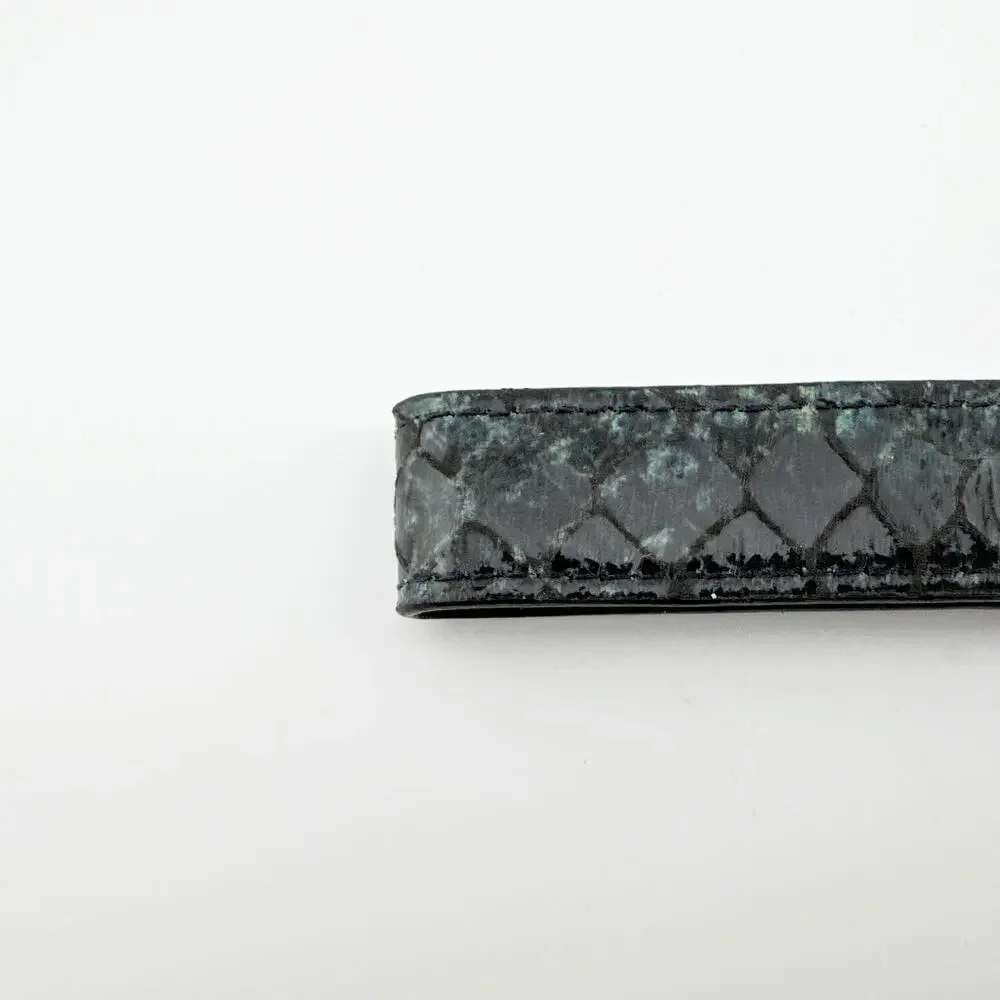Graphic Image Keychain Strap Black Faux Snakeskin Pattern with Logo‎ Accent